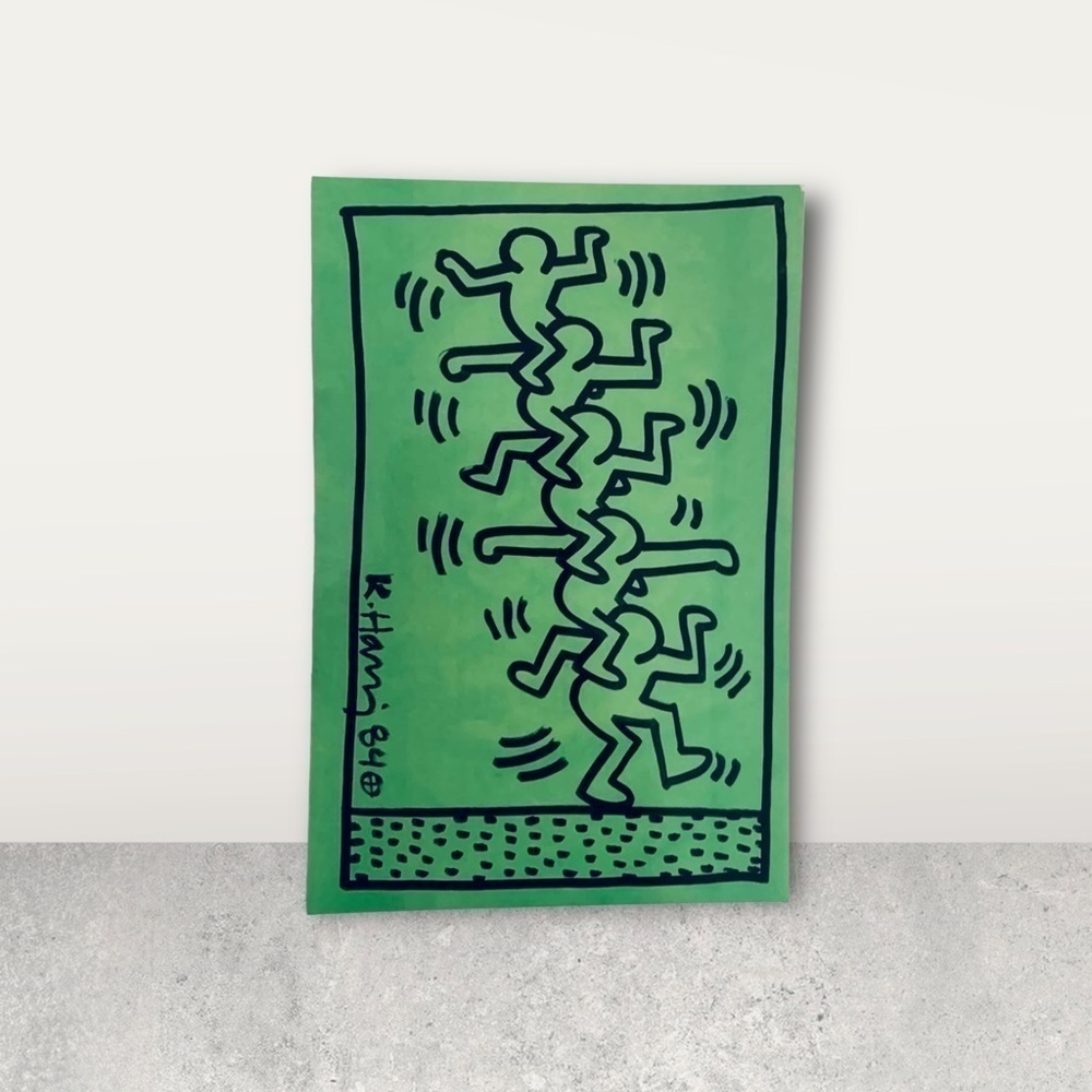 Keith Harring reprint on glossy high quality paper Green men stacked 4x6”‌‌‌